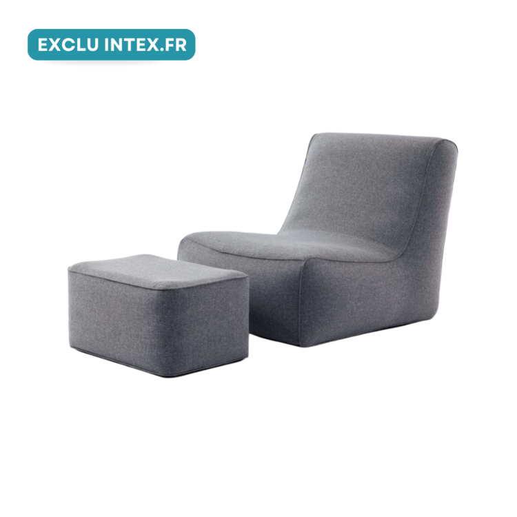 Fauteuil gris avec pouf