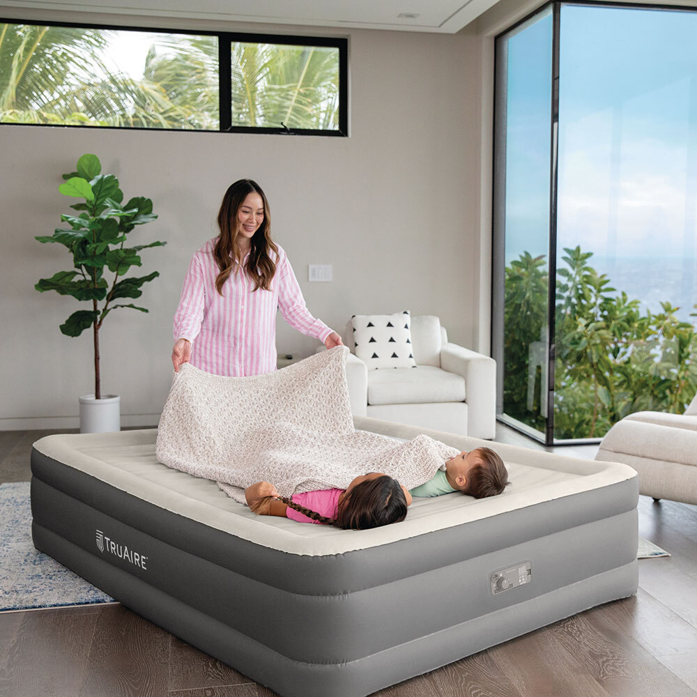 Lit Gonflable Intex Prem'Aire 2 Personnes - 191x137x46 Cm, Gonfleur Intégré - Gris, Sac Inclus - 8